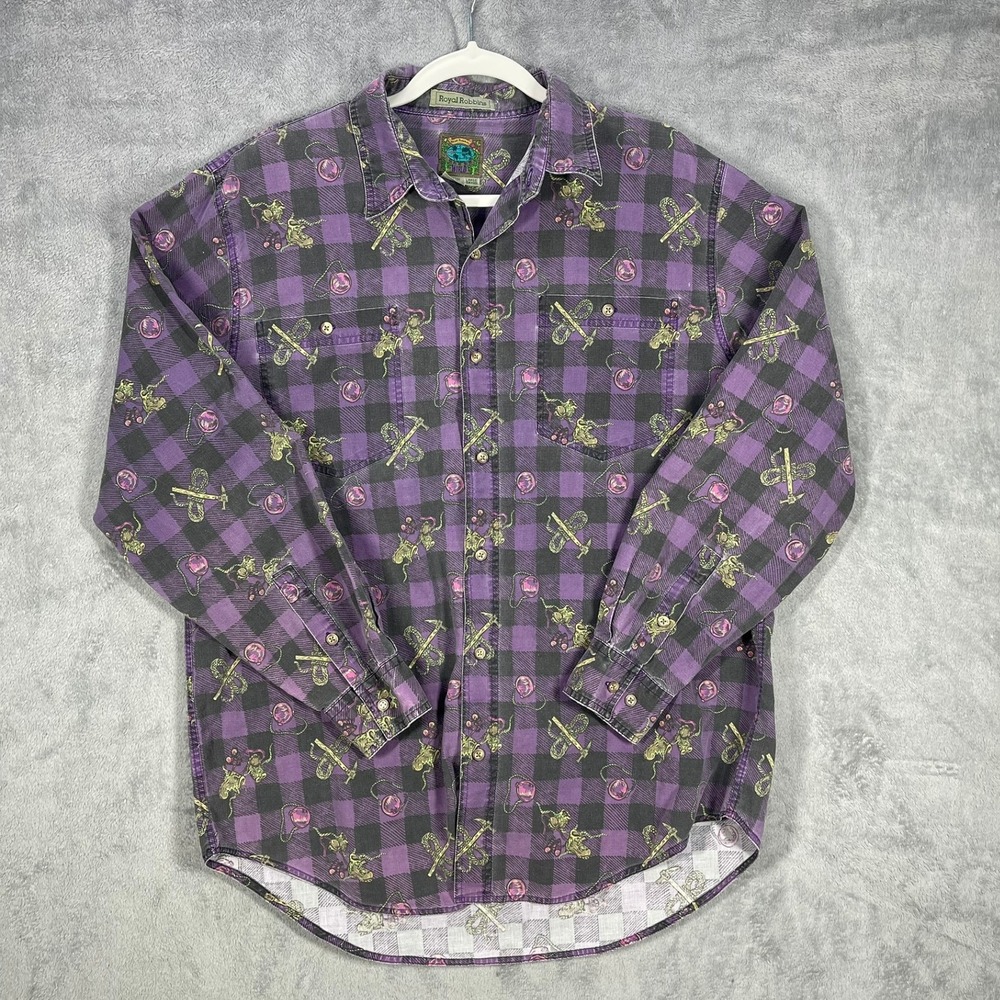 Vintage 90s Royal Robbins Shirt Mens L Climbing Outdoors All Over Print Plaid